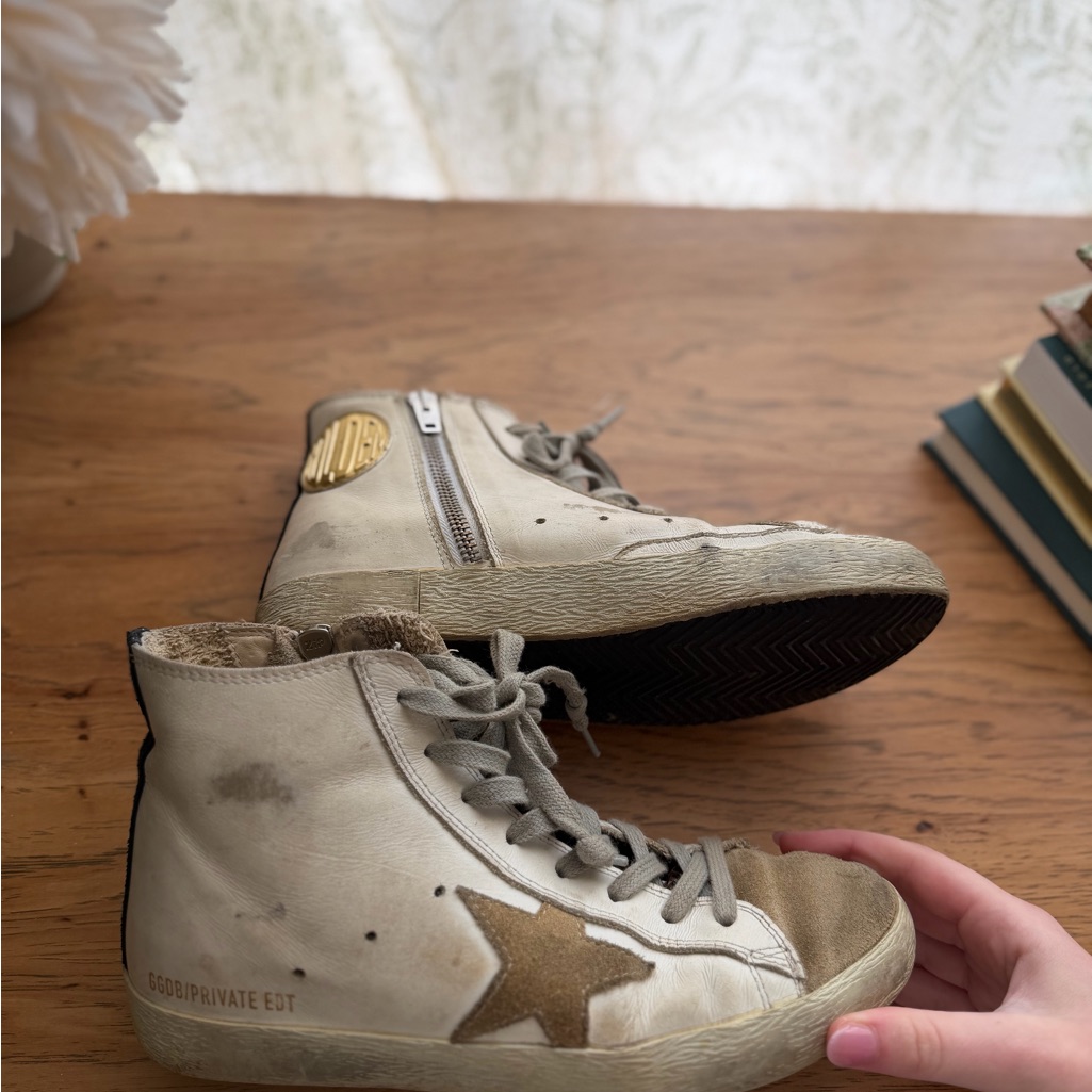 Golden Goose White High-Top Sneakers With Gold Star